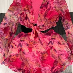 Pink Sheer Tie-Front Blouse